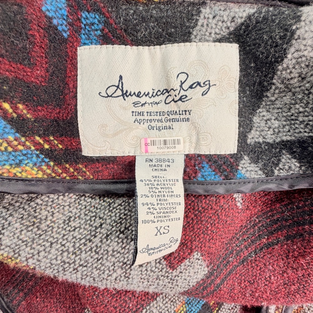 American Rag Cie Draped Coat Southwestern Wool Blend XS Gray Aztec Western - Picture 7 of 8